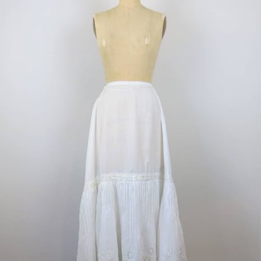 Antique vintage Edwardian petticoat, slip, skirt, cotton, lace, embroidered 
