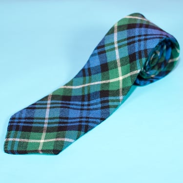 Vintage Blue Plaid Wool Necktie 