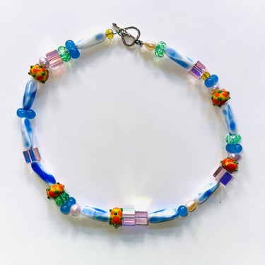 TIE DYE VINTAGE GLASS + PEARL CHOKER