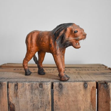 Antique Paper Mache Lion Figurine 
