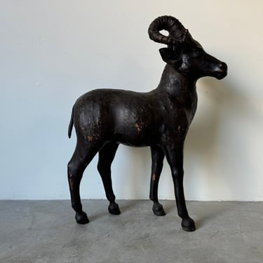 Vintage Leather Wrapped  Ram Sculpture 