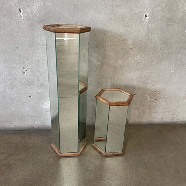 Pair of 1970's Hexagon Mirrored Pedestals