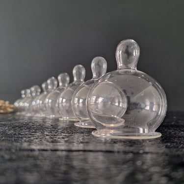 Set of 9 French Victorian Medical Suction Cups Glass 1900s, Handmade Cups Blowned Glassware, Antique Medical Supplies 