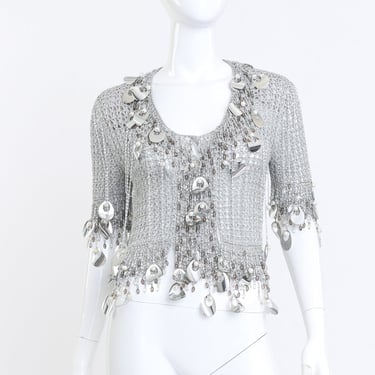 Silver Crochet Knit Paillette Fringe Top