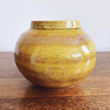Vintage Yellow Stoneware Pottery Vase 