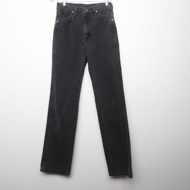 vintage faded Black DENIM Wrangler 1970s pants -- size 28x34 pants -- faded blue jeans 