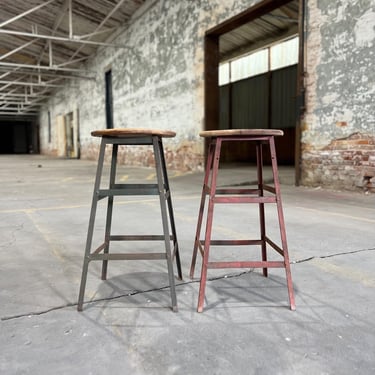 Vintage Pair Pollard Shop Stools Chicago Industrial Seating 