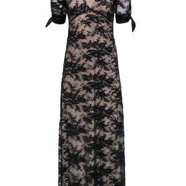 Night Cap - Black Lace Short Sleeve Gown w/ Satin Trim Sz XS