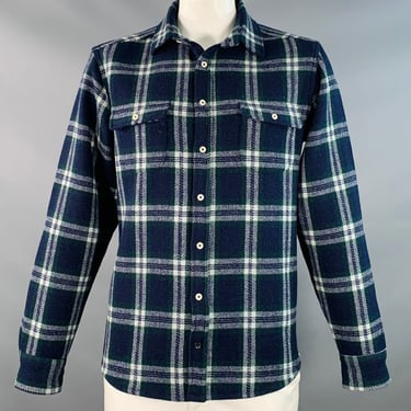 TAYLOR STITCH Size XL Navy Green White Plaid Wool Blend Long Sleeve Shirt Jacket