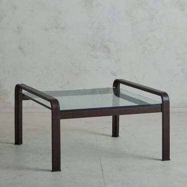 Leather Side Table with Glass Top by Tito Agnoli for Matteo Grassi, 1970s
