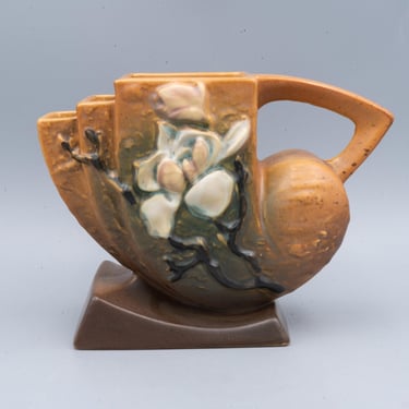 Roseville Magnolia Flower Arranger 182-5 | Vintage Pottery Art Deco Modern Vase 