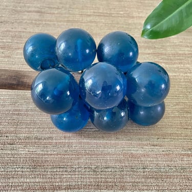 Vintage Grape Cluster - Blue Acrylic Grapes - Grapes with Driftwood Stem - Grape Bunch with Wood Stem - Blue Lucite Grapes 
