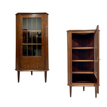ROSEWOOD Mid Century Modern CORNER Bookcase / China or Liquor Cabinet, Made in Denmark. c. 1960's 