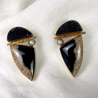 Artisan earrings with agate, pearl, druzy in 14k 18k 22k and sterling - Y2K vintage 