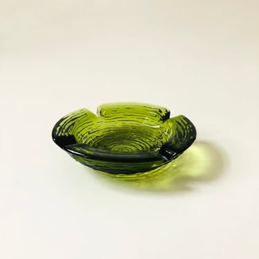 Mid Century Textured Green Glass Ashtray 