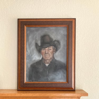 original oil pastel portrait cowboy western framed art signed 