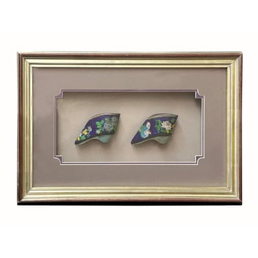 Vintage Chinese Pair Embroidery Shoes Framed Wall Display Art ws4298E 