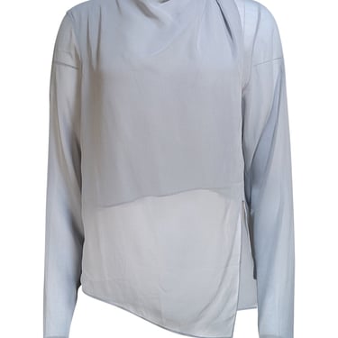 Lapointe - Light Blue Georgette Draped Long Sleeve Blouse Sz S