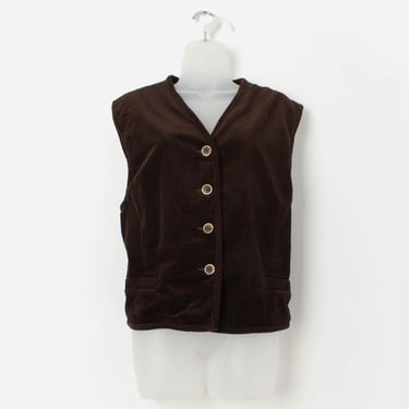 90s vintage Betty Barclay jumbo cord vest in dark brown - Large 