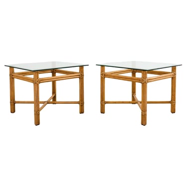 Pair of McGuire Rattan Organic Lacquered Side End Tables