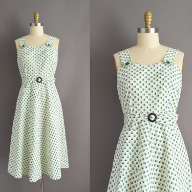 1940s dress | Adorable Green Abstract Print Summer Cotton Dress | Medium Large | 40s vintage dress 