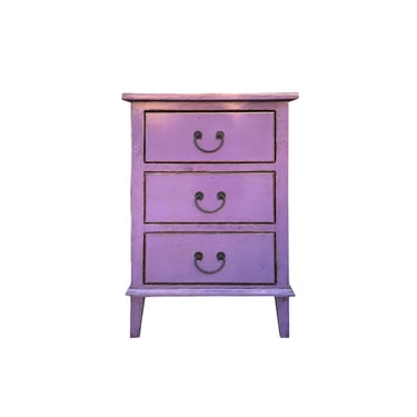 Distressed Lavender Purple 3 Drawers Flare Legs End Table Nightstand ws4383E 