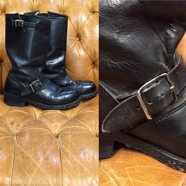 Vintage 1960’s, Black Leather Boots, Motorcycle Boots, Biker boots, Buckle Boots, Rockabilly Boots, Vintage Boots, 1960’s Boots 