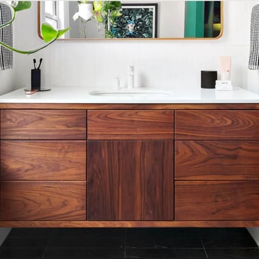 55"L Modern Floating Wood Vanity / Single Sink 