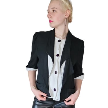 Vintage 80s Louis Feraud Blazer Black White Faux Tuxedo Style 