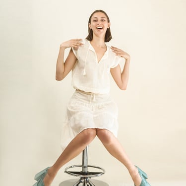 Courreges c. 1980's White Eyelet Skirt & Top Set 
