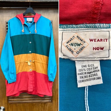 Vintage 1980’s Hip Hop Color Block Cotton Hooded New Wave Jacket, 80’s Jacket, Vintage Clothing 