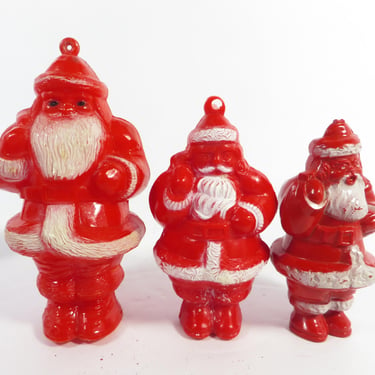 Mid Century Plastic Santa Claus Ornaments - Three Vintage Plastic Santa Claus Candy Container Ornaments 