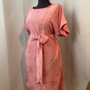 Pink Silk Shift Dress Dusty Rose 1970s vintage Asian Brocade 3X PLUS SIZE 