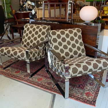 Vintage Mid-Century Modern Chrome Cube Lounge Chairs – a pair 
