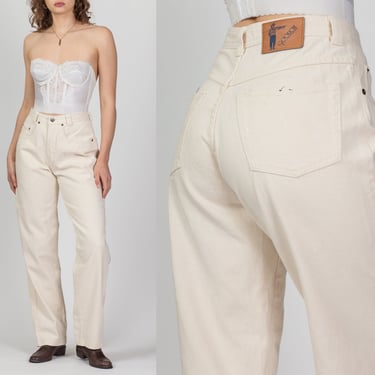 80s 90s Goouch High Waist Dad Jeans - Medium, 28" | Vintage Off-White Denim Tapered Leg Relaxed Jeans 