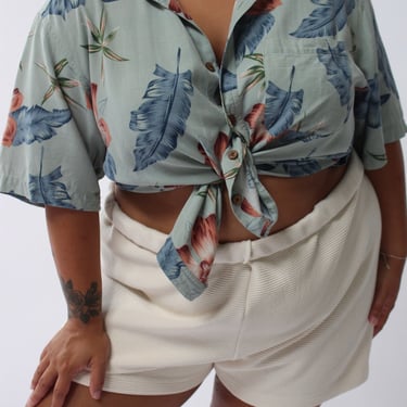 90s Pale Blue Silk Floral Blouse