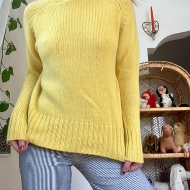 Vintage 90s Wool Lemon Yellow Turtleneck Sweater Pullover Ski Medium Large Unisex by TimeBa