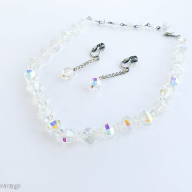 1950s Laguna Crystal Necklace Set | 50s Iridescent Crystal Necklace & Earrings | Laguna 