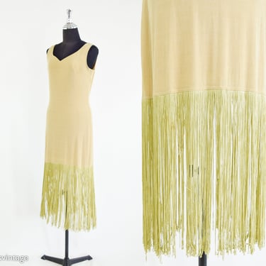 1970s Gold Fringe Flapper Dress | 70s Flapper Style Dress | Together | Medium 