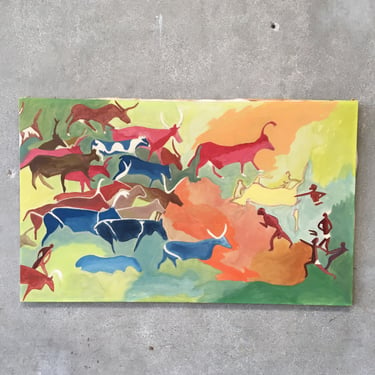 Vintage Mid Century Bull Abstract Painting