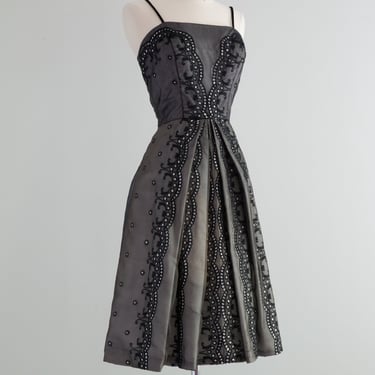 1950's Sabrina Inspired Black &amp; White Cotton and Silk Party Dress / SM