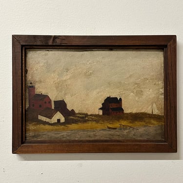 Antique Nantucket Lighthouse Painting from the Early 1900s - Massachusetts Regionalist Paintings - Rare Folk Art Oil on Board - Brant Point 