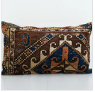 Vintage Turkish Carpet Rug Pillow Cover, Tribal Design 15" x 24"