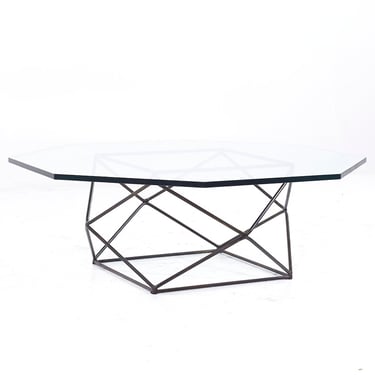 Milo Baughman for Directional Mid Century Geometric Bronze and Glass Coffee Table - mcm 