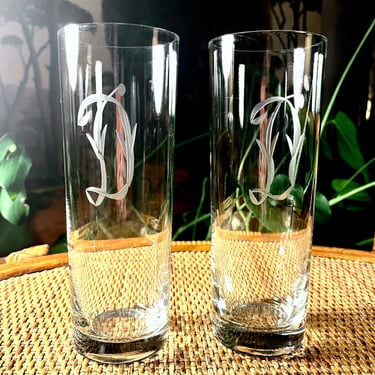 Monogrammed "D" Tall Iced Tea Glasses Pair 10 Available 