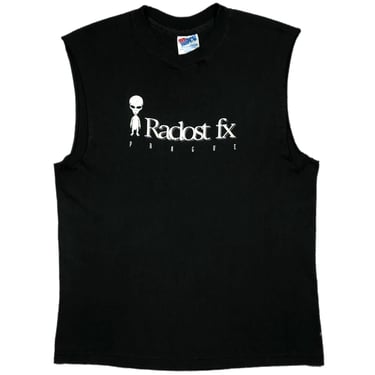 Vintage 90s Radost FX Night Club Prague Czech Republic Faded Out Thrashed/Chopped Sleeveless Graphic T-Shirt Size Medium/Large 