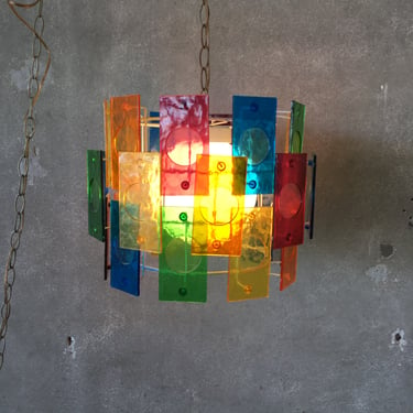 Retro Hanging Light With Multi Colored Glass
