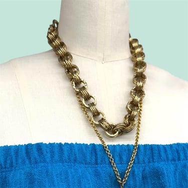 Vintage Choker Necklace Retro 1980s Iman + Gold Tone Metal + Chunky + Statement Jewelry + 21