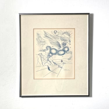 1970 Salvador Dali Pegasus In Flight With an Angel Framed Etching 