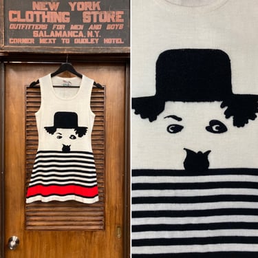 Vintage 1960’s Charlie Chaplin Pop Art Knit Mod Tennis Dress, Joseph Magnin, 1960s Dress, Mod, 1960s Pop Art, Knit Dress, Charlie Chaplin 